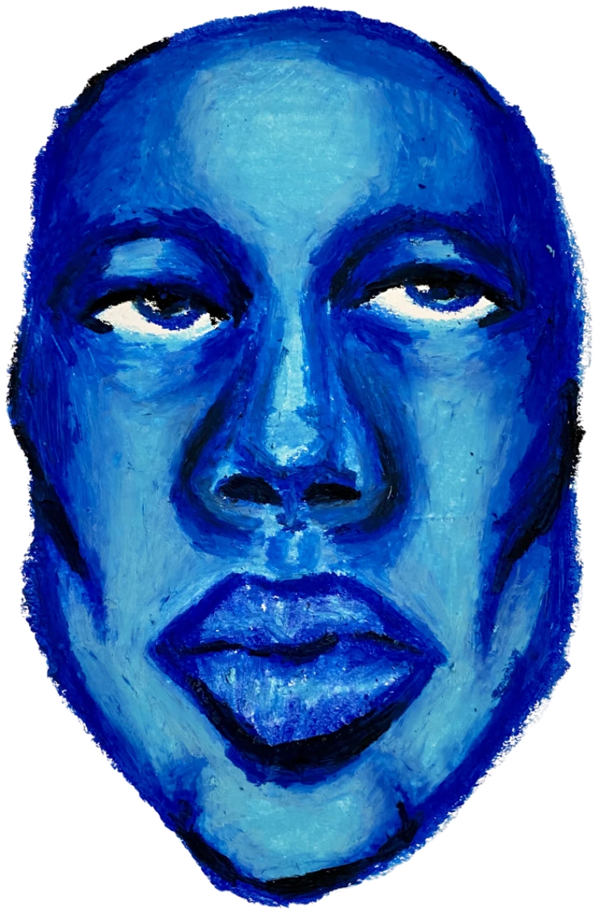 Rosto azul pintado em giz pastel