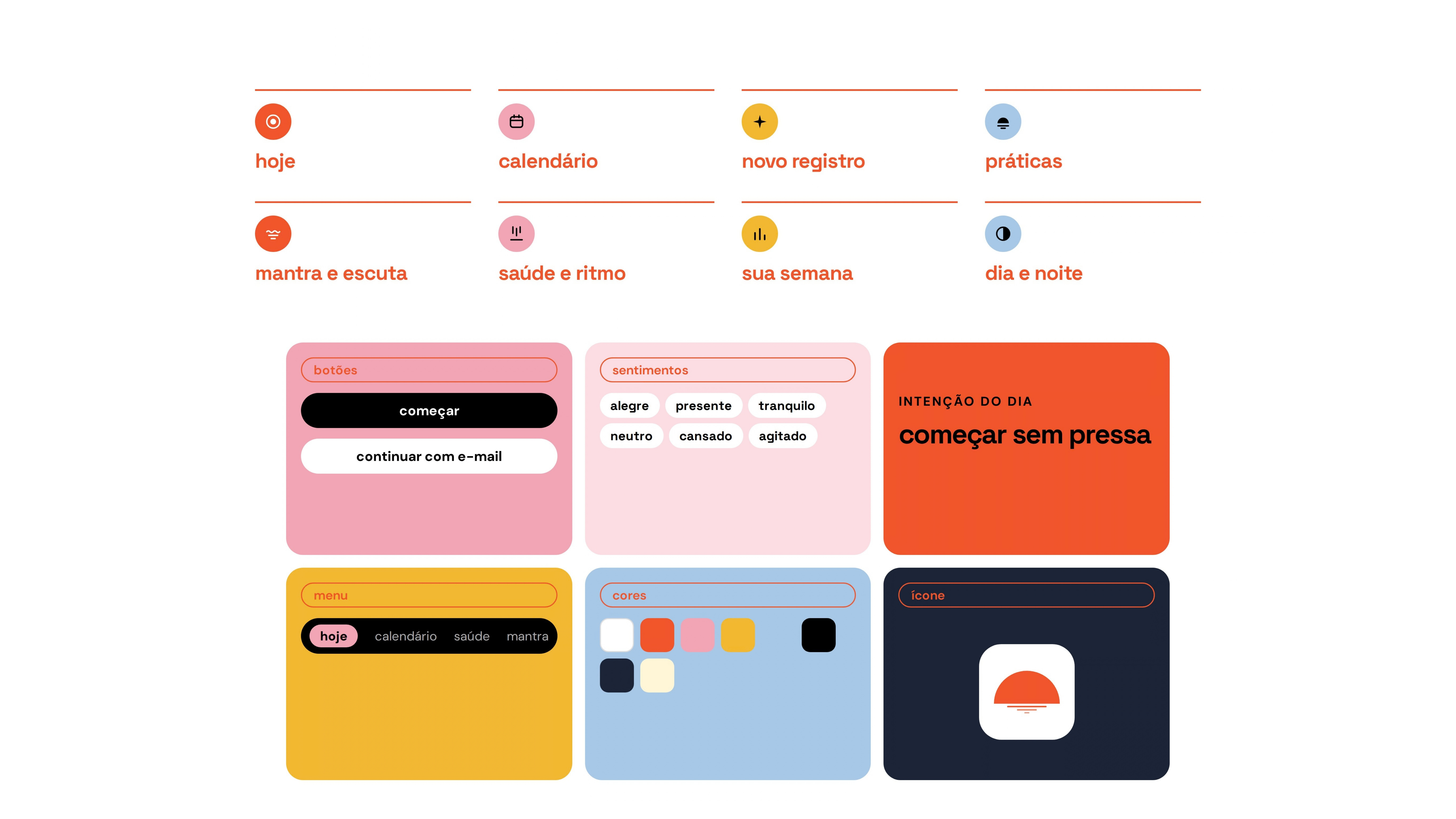 Ícones e componentes da interface