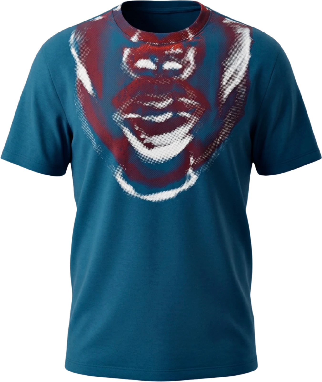 Camiseta azul com estampa de rosto