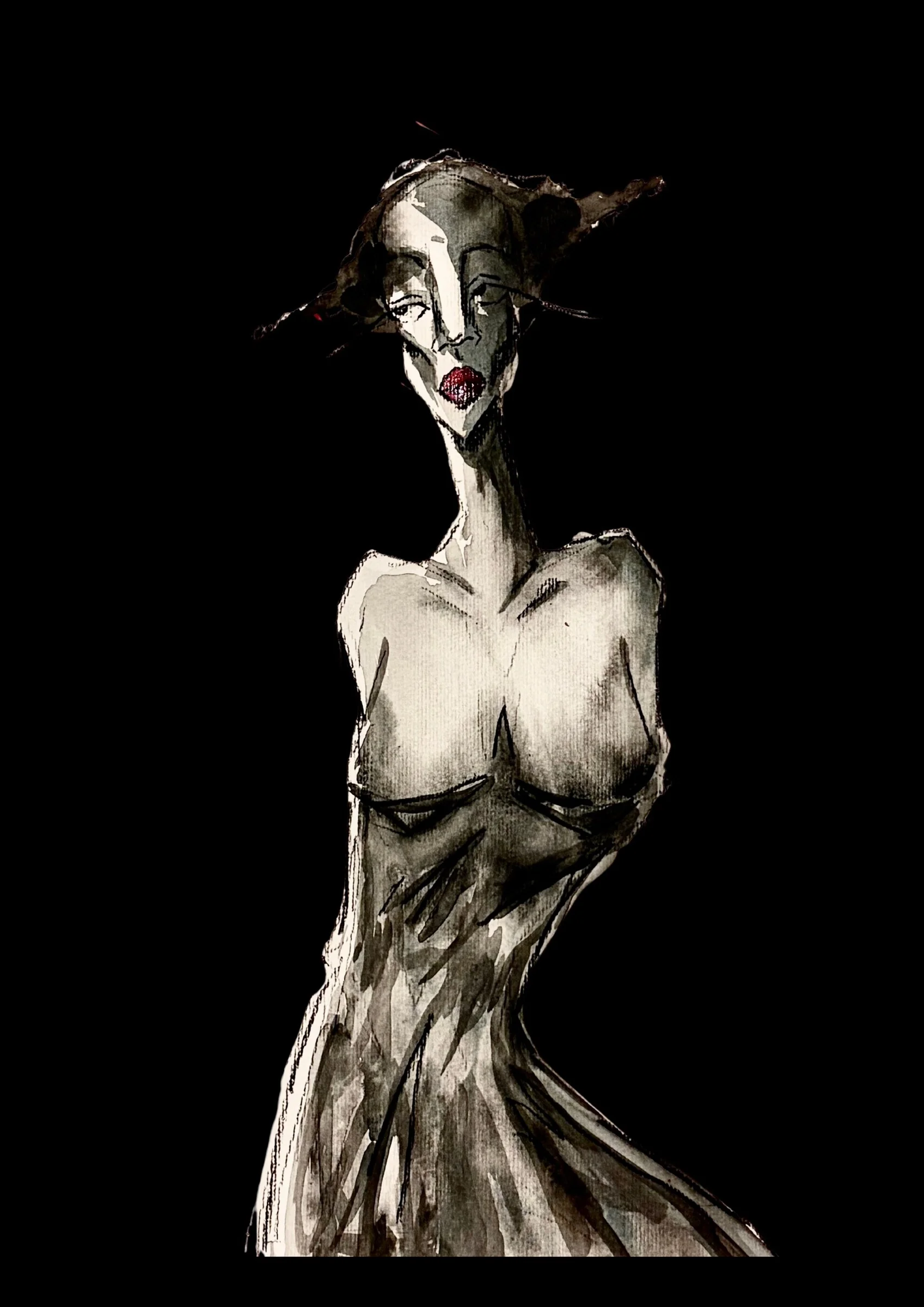Figura clara de corpo inteiro sobre fundo preto